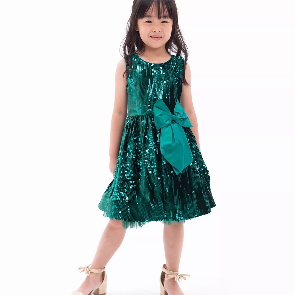 Rare Editions Velvet and Sequin Green Holiday Dress NWT